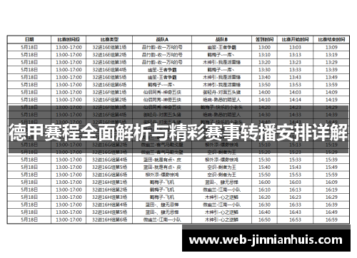 德甲赛程全面解析与精彩赛事转播安排详解